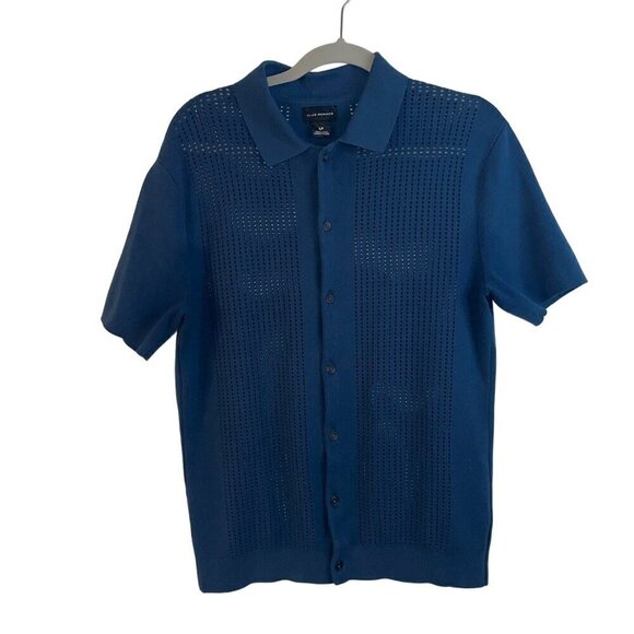 Club Monaco Mens Shirt Sweater Size Small Blue Short Sleeve Mesh Button Down - Picture 5 of 7